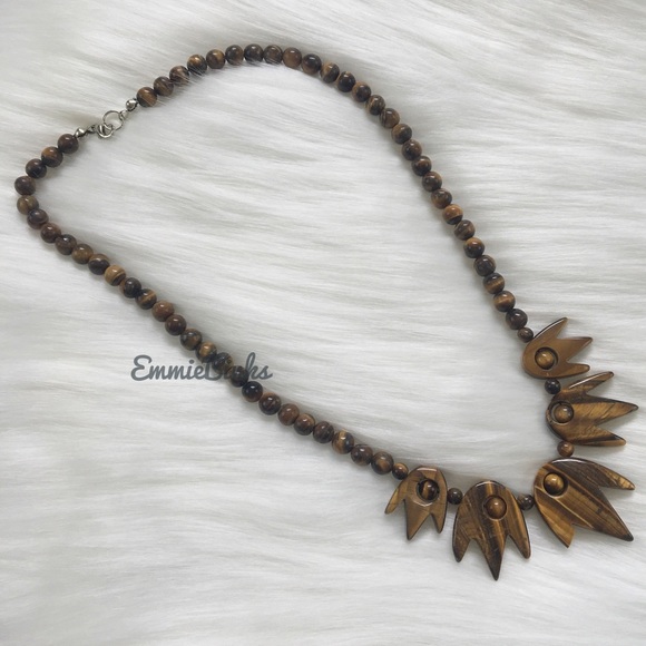 New Smooth Polished Genuine Tigers Eye Gemstone Necklace - Picture 13 of 16